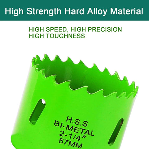 Bi-metal hole saw, green, 2-1/4 in (57 mm) size for metal, PVC, and wood