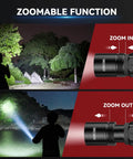 Rechargeable LED Flashlight 1000 Lumens With Dual Switch, Adjustable Focus used outdoors demonstrating zoomable function