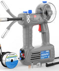 Get Heavy Duty AZZUNO 110V Handheld MIG Welder With 360 Rotating Torch Neck For Tons Of Flexibility And Smooth Flux Gasless Arc Welding In Tight Spots with tools and accessories.