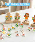 All In One Shrink Plastic Craft Kit For DIY Keychains And Shrink Art With 198 Pieces displayed with floral designs and accessories