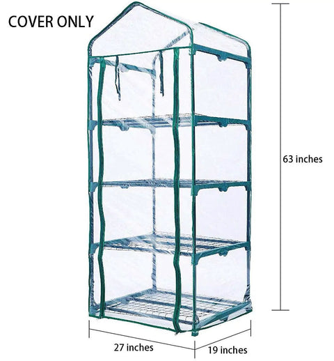 Clear PVC Replacement Cover For 4-Tier Greenhouse With Roll-Up Zipper Door 27 Inches Long By 19 Inches Wide By 63 Inches High Weatherproof Durable Cover For Outdoor Use Frame Not Included Fits Most Brand Greenhouse Frames