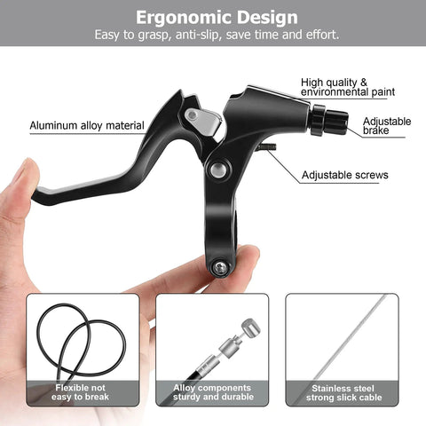 Beefed-Up All-In-One Bike Brake Kit brake lever in ergonomic black aluminum alloy design with adjustable screws visible