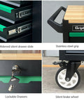 Close-up of features from Beefy Rolling 14 Drawer Tool Chest With Wood Work Surface And Lockable Cabinet Heavy Duty Steel Shop Cart