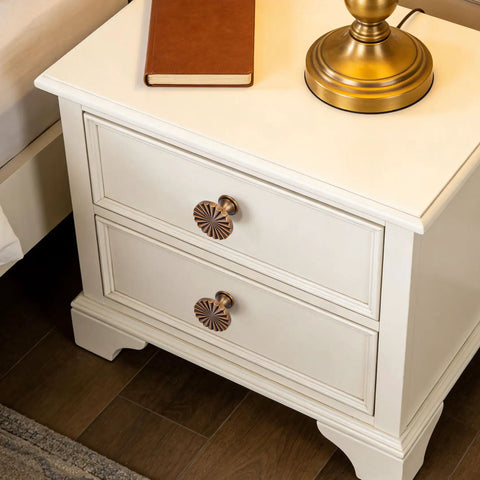 Nightstand with Eight Pack 1.4 Inch Antique Brass Cabinet Knobs With Three Mounting Screw Sizes, Vintage Dresser Drawer Pulls.