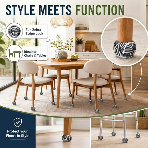 Dining area with chairs using 24 Pack Cool Zebra Stripe Furniture Tennis Ball Floor Protectors For Chair And Desk Legs Heavy Duty