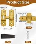 Premium Gold Aluminum Flip Gate Latch Set dimensions with screws and glue for easy installation, 2 pieces included.