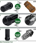 Beefy Black M14x1.5 Spline Lug Nuts Set 2In Long With 60 Degree Taper Includes 7 Point Socket Key Anti Theft Design comparison