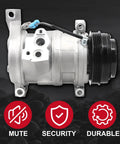 AC Compressor With Clutch Kit For Chevy Silverado Tahoe Suburban Sierra Yukon 1500 Trucks shown from the side, highlighting its durable design.