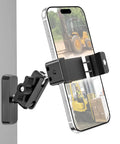 Heavy Duty Magnetic Forklift Phone Mount With Rock Solid N56 Magnet That Locks In Tight For Operator Console 360 Degree Adjustable Aluminum Bracket holding a smartphone securely on a steel panel.