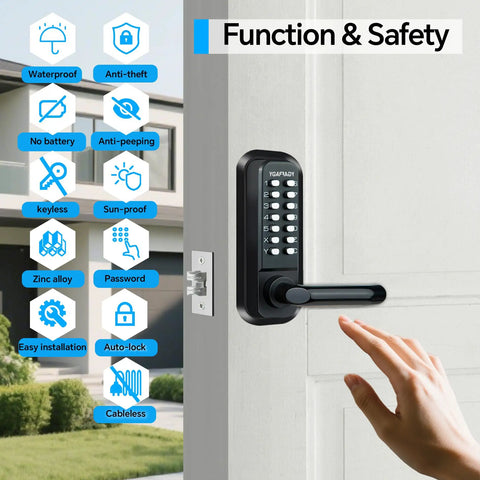 Heavy Duty Waterproof Mechanical Code Lock With Tough Keypad Deadbolt For Front Doors And Rock Solid Keyless Entry Security Plus No Sweat Mounting Hardware In Durable Matte Black