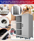 Essential Heavy Duty Furniture Movers Dolly Set includes a gray cabinet with 360-degree steel rollers, ideal for moving appliances.