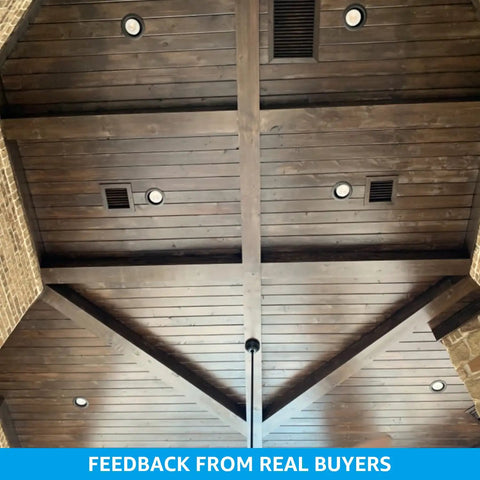 12-Pack 6 Inch Recessed Light Trim With Detachable Ring And Step Baffle In Oil Rubbed Bronze installed in wooden ceiling