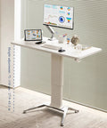 No Sweat Adjustable Height Rolling Drafting Desk With Flip Top And Book Stop Lightweight White Mobile Workstation Craft Table For Home Office with monitor and tablet.