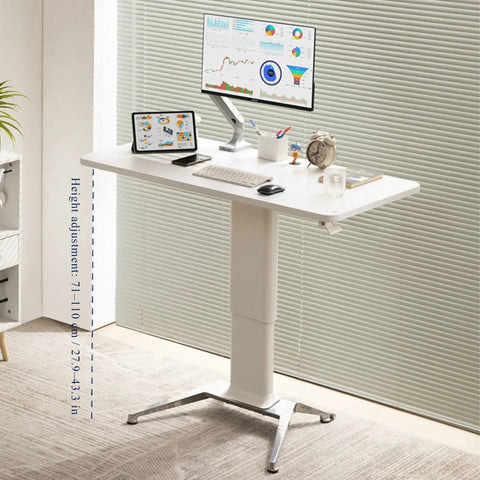 No Sweat Adjustable Height Rolling Drafting Desk With Flip Top And Book Stop Lightweight White Mobile Workstation Craft Table For Home Office with monitor and tablet.