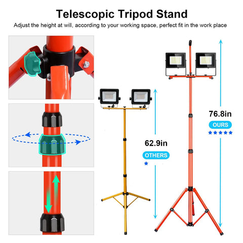 Beast Bright LED Work Lights With Stand 150W Flood Lights 30000LM 6000K Daylight telescopic tripod stand adjustments