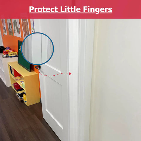 PinchNot 90 Degree Door Pinch Guard For Kid Safe Living shown on closed white door hinge in a child room