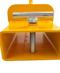Close-up of yellow Forklift Lifting Hook Attachment With 2200 Lbs Capacity Single Fork Pocket Swivel Hook And Large T Screw