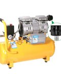 Yellow air compressor with inset showing Two Pack Three Eighths Inch Air Compressor Muffler Silencer With 16mm Inlet Filter