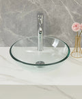 Round Tempered Clear Glass Bathroom Vessel Sink Basin With Faucet And Pop Up Drain Modern Minimalist Vanity Accent Bright