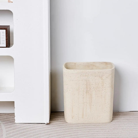 Natural Travertine Textures Tiny Trash Can 1.8 Gallon Bathroom Space Saver Garbage Bin For Kitchen, Living Room, Or Bedroom Decor