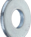 Flat washer, zinc-plated steel, close-up view; 3/16 in inner diameter, 7/16 in outer diameter, No. 8 screw size, pack of 100