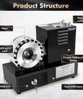 Electric Hydraulic Hose Crimper Tool Featuring Eight Precision Dies For Professional Auto Shop Pipe Fitting Knockout Crimp Power Real Deal Badass Results With Heavy Duty Reliable Build Style Sleek Finish. Close-up of product structure highlighting components.