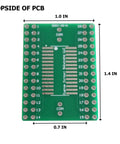 Top view of SMD To DIP Breakout PCB Module With SOIC 28 To DIP Adapter, dimensions 1.4 x 1.0 inches, green board
