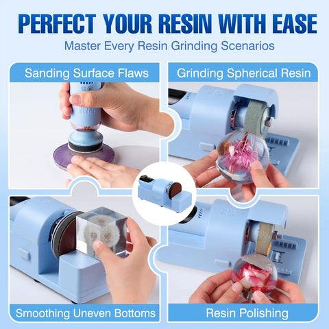 Versatile Do It All Electric Resin Sander And Polisher with dual 2000mAh batteries demonstrating resin sanding and polishing