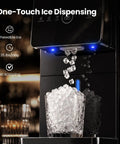 Smooth Crew Countertop Nugget Ice Maker With Tap On Dispenser dispensing soft chewable ice into a glass, showcasing its 35 lbs daily capacity.