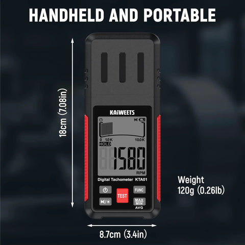 Non Contact RPM Tachometer With Reflection Tape, 10-99999 RPM Laser Digital Tachometer With Large LCD, Backlight, Data Hold, And Max Min Avg Readouts For Engines, Machines, DIY Projects, 18cm tall
