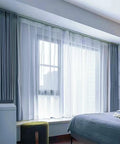 Ceiling Mount Telescopic Curtain Track System In White, Adjustable From 51.1 To 94.4 Inches, Easy Install, Smooth Aluminum Rail For Drapes, DIY Friendly, Durable Ceiling Curtain Rail For Living Room, installed in bedroom