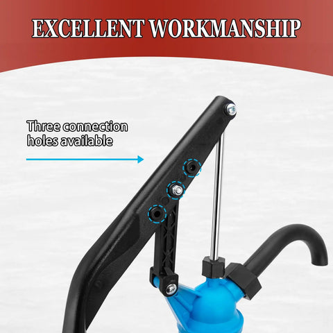 Built Tough 55 Gallon Drum Pump Lever Action for Chemicals and Oils showing three connection holes and sturdy lever design.