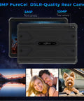 Heavy Duty Rugged Tablet Running Android 14 With Octa Core Muscle And A Vivid Ten Point One Inch Display Built Like A Tank To Crush The Daily Grind While Withstanding Blows And Rough Terrain No Cap showing back with dual cameras.