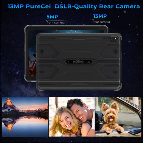 Heavy Duty Rugged Tablet Running Android 14 With Octa Core Muscle And A Vivid Ten Point One Inch Display Built Like A Tank To Crush The Daily Grind While Withstanding Blows And Rough Terrain No Cap showing back with dual cameras.