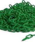 Pile of Lightweight Green Plastic Chain Safety Barrier For Crowd Control, 2 Inch Links, 500 Feet Of Flexible, Easy To Use Barrier
