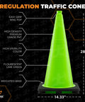 28 Inch Lime Green Traffic Cone 6 Pack Heavy Duty PVC Safety Cone For Parking Lots Construction Zones Road Crews And Emergency Vehicles DOT Approved For Parking Lot Safety And Traffic Control In Any Weather