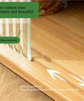 Movable Glass Cabinet Side Table With Wheels showing close-up of glass door and wooden guide rail
