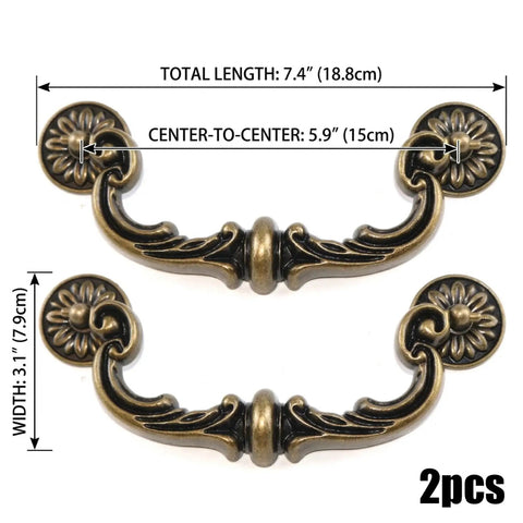 Two Pack Dresser Drawer Handles Heavy Duty Zinc Alloy Bronze Finish Vintage Floral Ornate Cabinet Pulls 6 Inch Center To Center