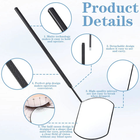 2 Pack Stainless Steel Oval Lash Mirror for Eyelash Extensions 2 Inch Detachable Inspection Mirrors for Lash Pros Crystal Clear Vision Distortion Free Viewing Go To Lash Tool for Precise Lashes and Quick Results, black matte handle