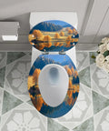 Elongated Toilet Seat for Bathroom with scenic landscape design, fitting standard toilets, measures 14.5" x 18.5".