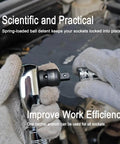 Impact Socket Adapter And Reducer Set In One Quarter, Three Eighths, And One Half Inch Sizes, Chrome Vanadium Steel in use.