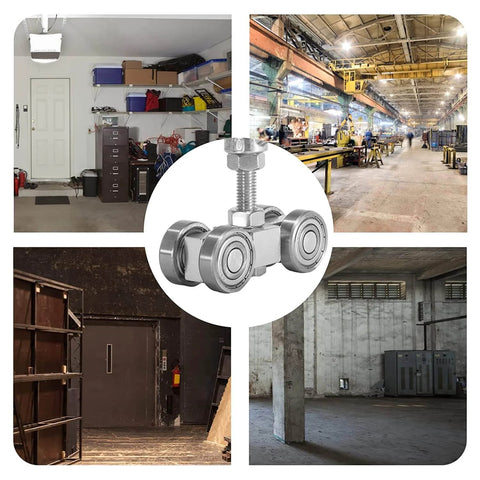 Four Wheel Silent Bearing Trolley Assembly For One And Five Eighths Wide Unistrut Strut Channel Includes M10 Bolt And Lifting Eye Nuts Heavy Duty Hot Rolled Carbon Steel Galvanized For Rust Resistance Smooth, shown for industrial applications
