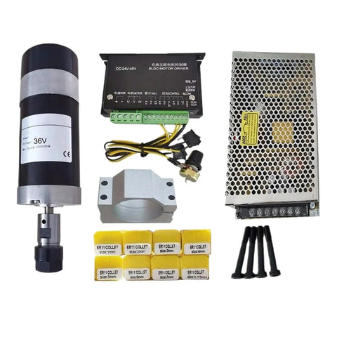 Beefy 300W CNC Brushless Spindle Air Cooled 36V 12000 RPM With Hall Sensor ER11 Collet 52mm Clamp Bracket Power Supply Kit