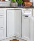 Kitchen with closed corner cabinet, ideal for Two-Tier Pie-Cut Lazy Susan Organizer For Base Corner Kitchen Cabinets With Almond Plastic Shelves 28 Inch Wide 18 Inch Deep 26 Inch High Easy Inside-Cabinet Assembly Space Saving Design Smooth 360 Degree Access.