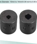 Two Flexible Coupling Shafts From 10mm To 14mm Bore, 53mm Long, 44.5mm Outer Diameter, C45 Steel Motor Coupler Joint