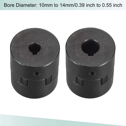 Two Flexible Coupling Shafts From 10mm To 14mm Bore, 53mm Long, 44.5mm Outer Diameter, C45 Steel Motor Coupler Joint