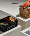 Heavy Duty Stackable Storage Bins With Standard Dividers Rock Solid Blue Plastic Crates For Garage And Closet, modular black crate with gloves and gear.