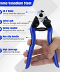 Heavy Duty 8 Inch Wire Rope Cutter With Hardened Blades Stainless Steel Cable Cutter For Clean Burr Free Cuts On Tough Jobs Built From CR V Steel For Rigging Construction Camping And DIY, blue handle