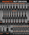 Killer 55 Piece Magnetic Impact Nut Driver Set Featuring Deep Metric And Sae Sockets with various sizes and a quick release connecting rod.