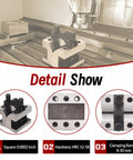 Top Notch Pro Grade V Block With Clamp Set, Hardened Steel 58-60 HRC, 90 Degree V Block Pair For Precision Machining, 2-3/8 x 2-3/8 x 2 Inches, Multi Use Gauge, Precise 0.0002 Tolerance, Wooden Case used in CNC milling